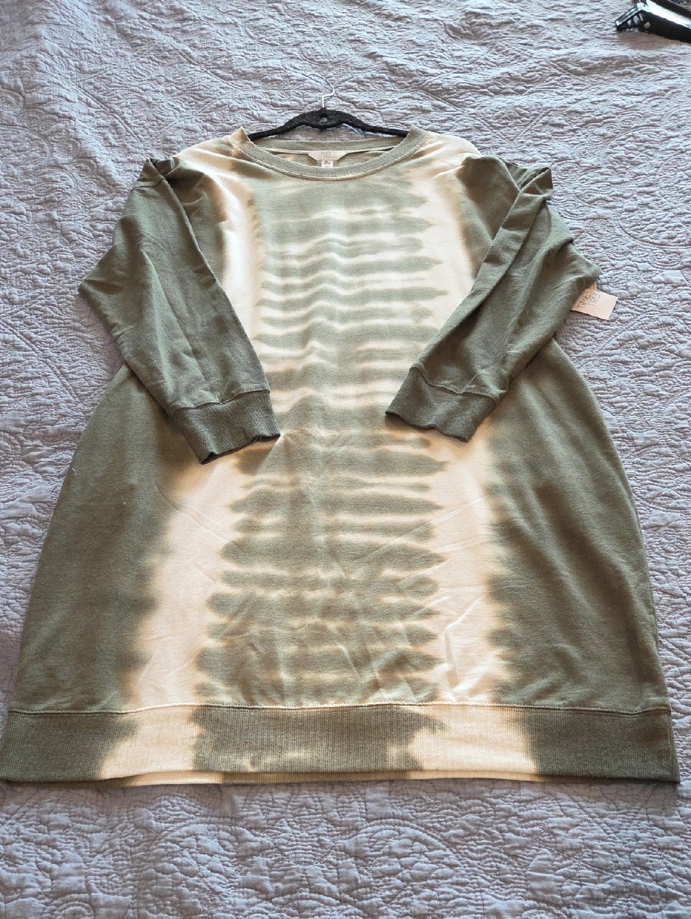 Time and Tru Olive Green and Cream Tie-Dye Long Sleeve Dress Size XL, new W/ Tag - Picture 7 of 11